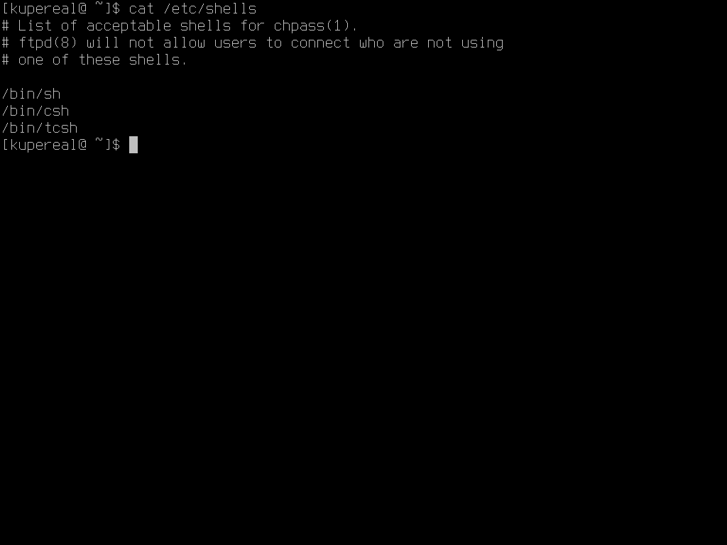 вывод команды cat /etc/shells