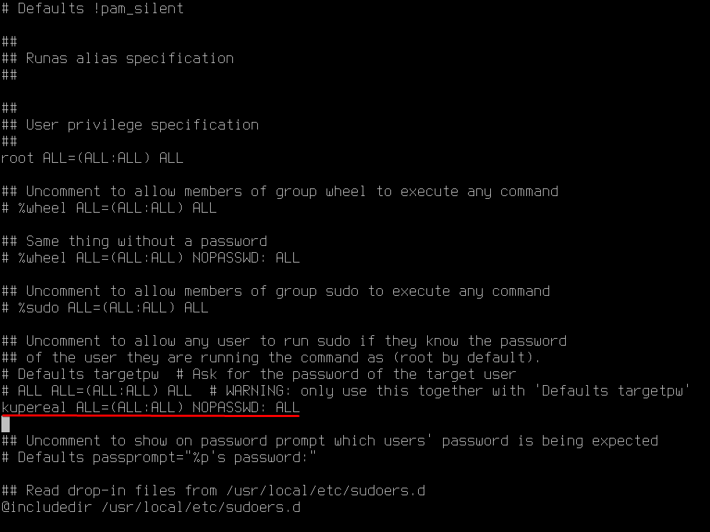 использование sudo без пароля